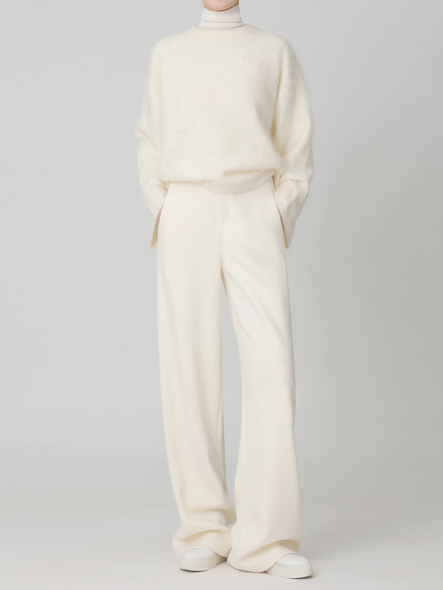 

High Waist Wide Leg Pants Thiened Woolen Trousers Casual Straight Cut Women's White Thiened Drapey Lengthened Casual Pants