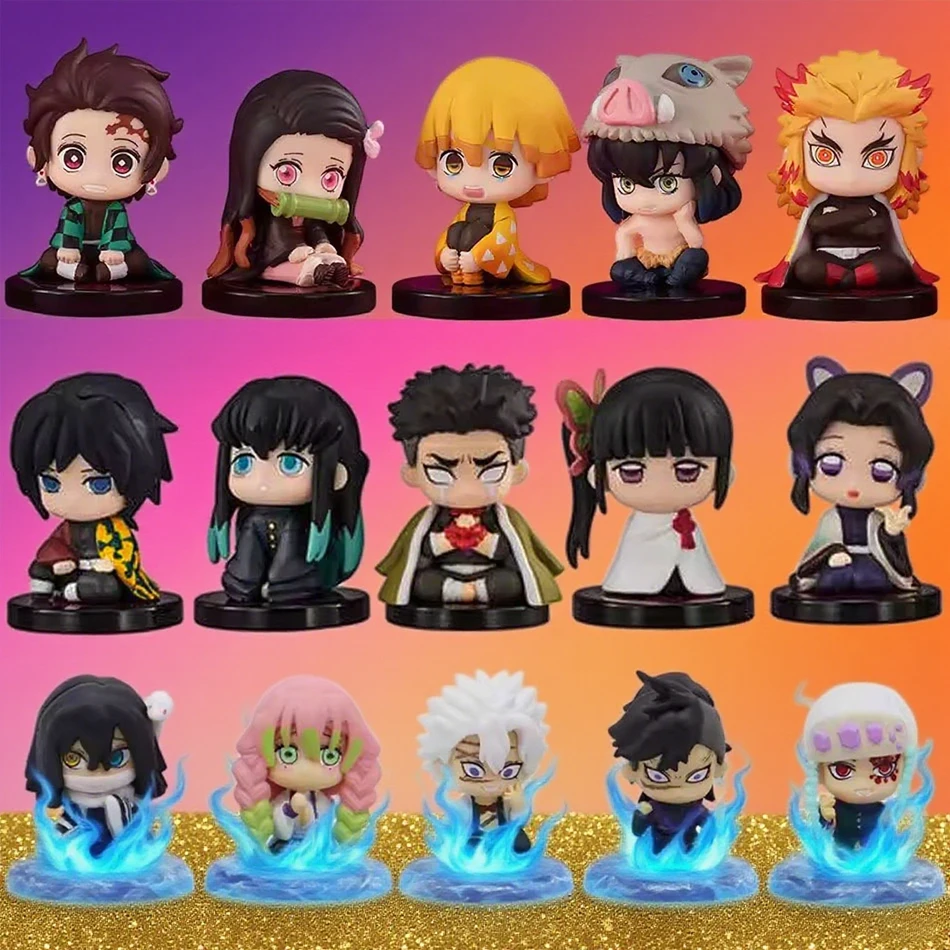 15 Teile/satz Q Version Dämon Slayer Sitzende Geist Puppe Tanjiro Nidouzi Inosuke Zenizu Figur Action Figure Film Modell Spielzeug Puppe