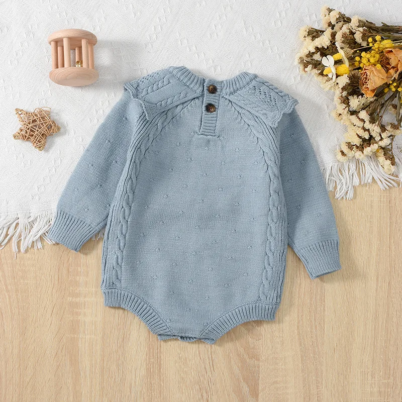 Baby Ruffles Knitting Romper Girls Cute Solid Color Knitwear Toddler Bebe Girls Jumpsuit New Born Baby Girl Clothes