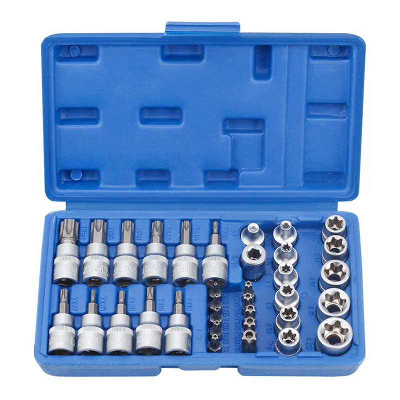 34Pcs Torx Star Sockets & Bit Set Male / Female E-Security Bits Drive Handheld Tool Torque Star Socket