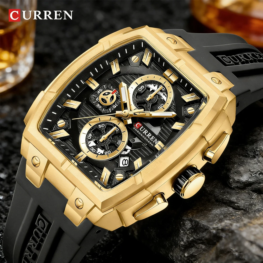 

CURREN Brand Fashionable Business Quartz Watch with Night Light Sports Chronograph Auto Date Zinc Alloy Case Silica Gel Strap
