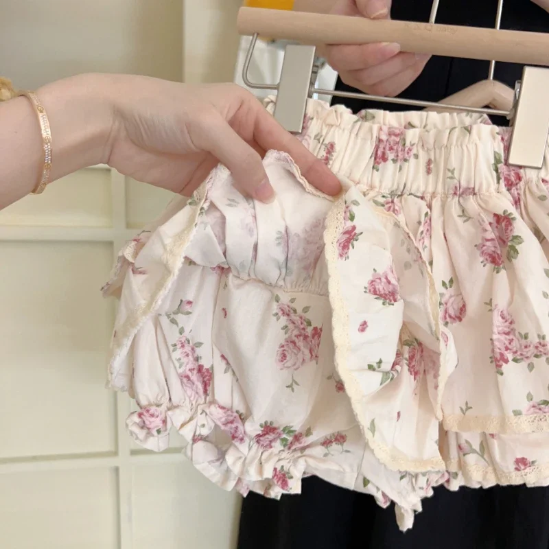 Korean Childrens 2025 New Fashion Summer New Girls Sleeveless Top Sweet Flower Skirt Set Cotton Sweet Girl Clothes Sets