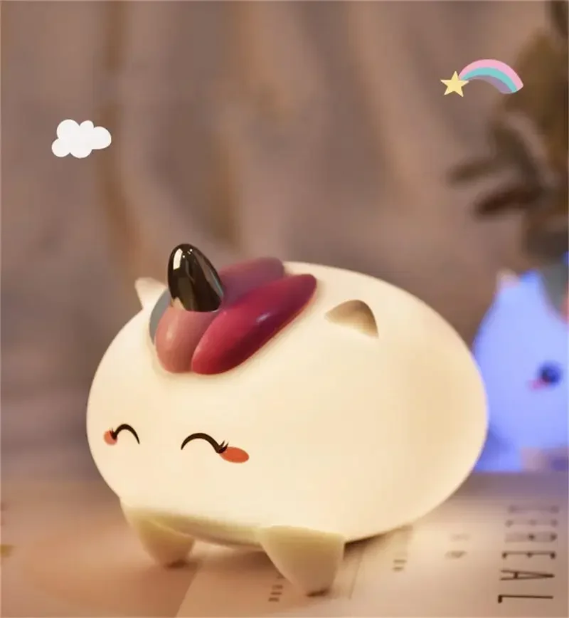 Silikonowa, urocza lampka nocna LED w kształcie kreskówki, ładowana przez USB, dotykowa, z regulacją nastroju, lampka stołowa dla dzieci, prezent, dekoracja pokoju, dropshipping.