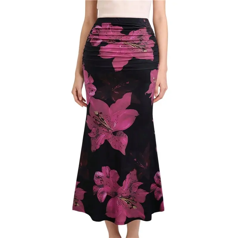 

Женская юбка-русалка CYL: Элегантная, с цветочным принтом, присборенная, облегающая, с оборками, длинная