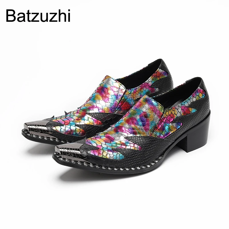 

Batzuzhi Fashion Brand New Men's Shoes Slip on Colored Leather Dress Shoes Man with Iron Toe Party, Wedding Shoes for Man!