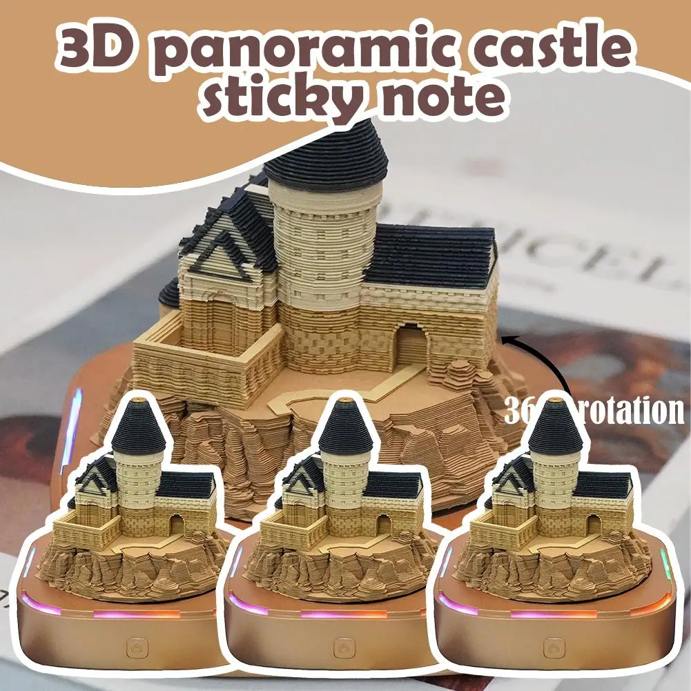 2025 Year Calendar Diy Castle Tear-away 3d Paper Art Lights Decoration With Desktop Notepad Sculpture Gift House C7r0