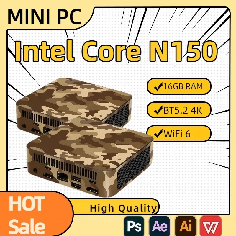 Compact Mini Pc Intel N150 Mini PC Computer 16GB RAM 1TB SSD Gaming PC Wifi 6 BT5.2 Mini PC Desktop