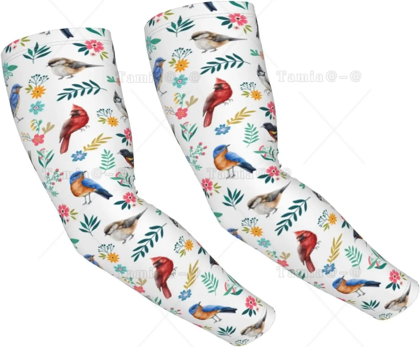 Watercolor Birds Arm Sleeves For Men & Women Sunscreen Arm Cover With Thumb Holes For Gardening Outdoors