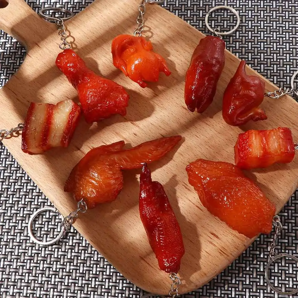 

Key Ornaments Roast Chicken PVC Drumstick Pork Belly Fast Food Key Ring Fashion Jewelry Bag Pendant Simulation Food Keychains