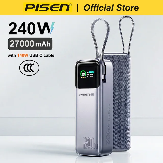 PISEN 240W Power Bank With Fast Charging Cable 27000mAh Portable