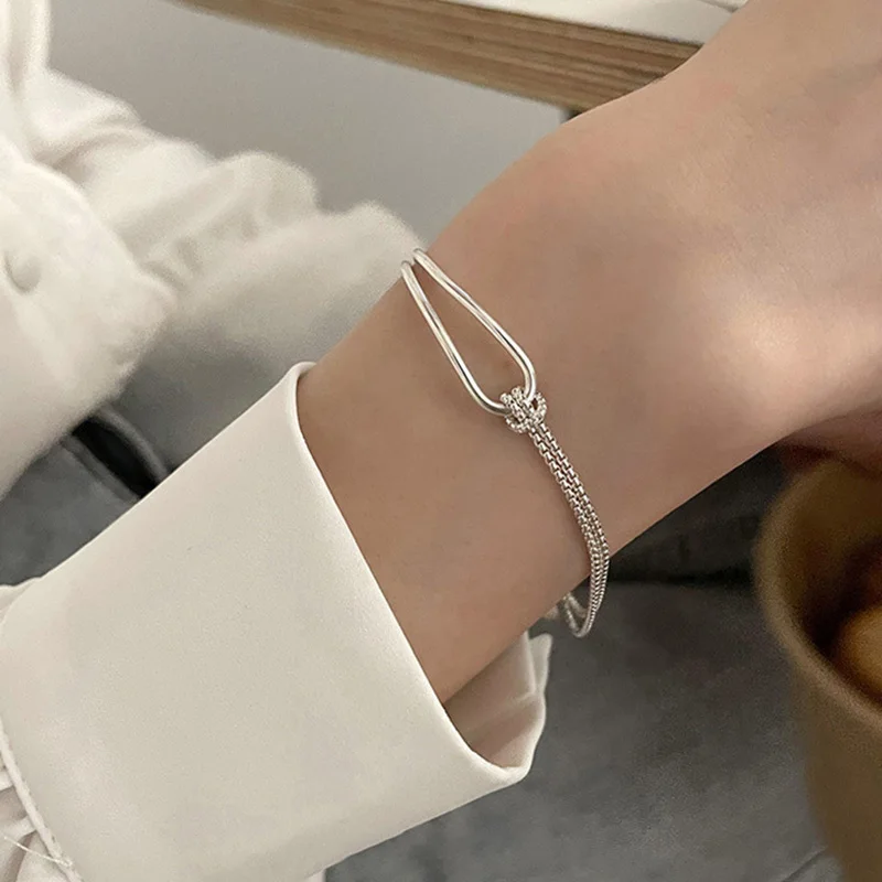 New S925 Silver Minimalist Geometric Collage Bracelet Women's Jewelry Exquisite and Elegant for Birthday and Christmas Gifts image 5
