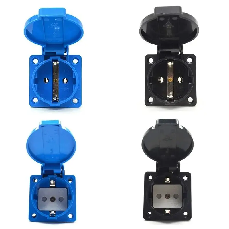 European Waterproof 16A Generator Control Panel Outlet Germany France Industry Power Socket EU Wiring Connector Plug Blue Black