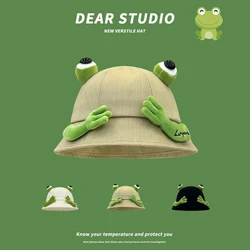 Painting Frog Shape Bucket Hat Multicolor Frog Shape Wide Brim Bucket Hat Adult Summer Spring Fisherman Hat