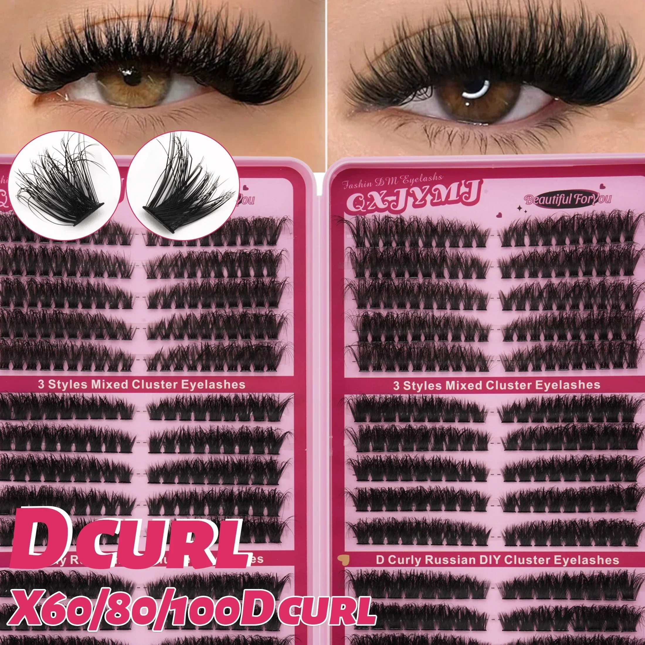 3 Styles MixedRussian Cluster LashesD Curl Wispy Individual False Eyelashes 60D 80D 100D DIY Eyelash Extensions For Women Makeup