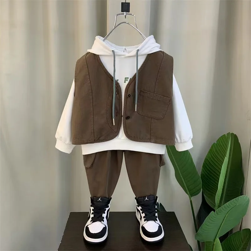 Boys Spring And Autumn Set 2024 New Boys And Babies Clothing Korean Edition Children's Handsome Three Piece Set Kids Outfits