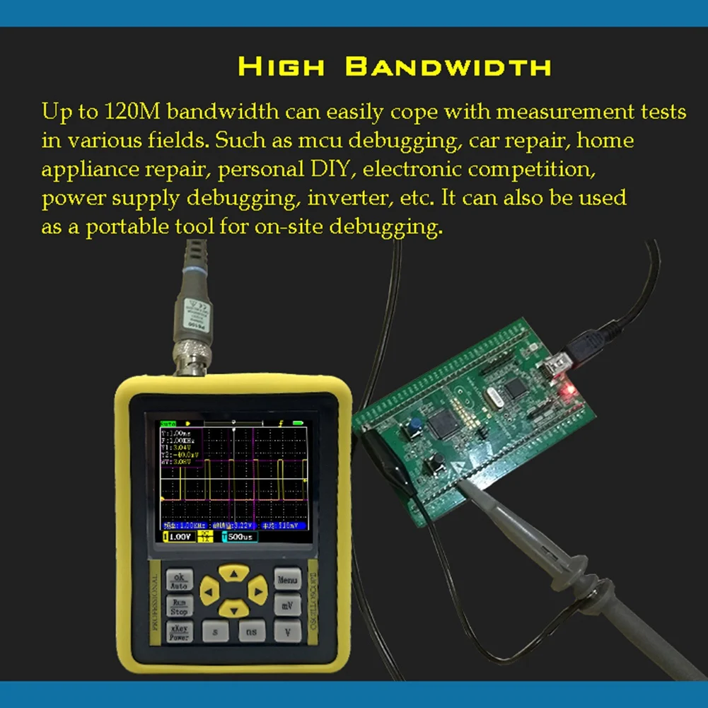 DSO1511G 2.4-Inch Screen Digital Oscilloscope 120MHz Analog Bandwidth Support Signal Generator Handheld Oscilloscope