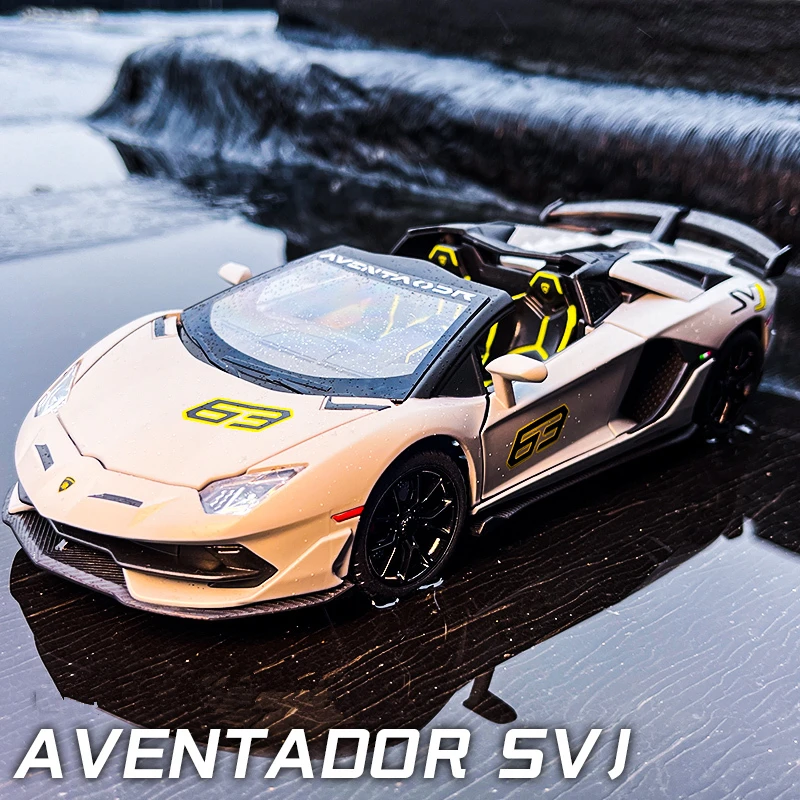 1/24 Aventador SVJ 63 Alloy Racing Car Model Diecasts Metal Toy Vehicles Car Model Sound and Light Simulation Childrens Toy Gift