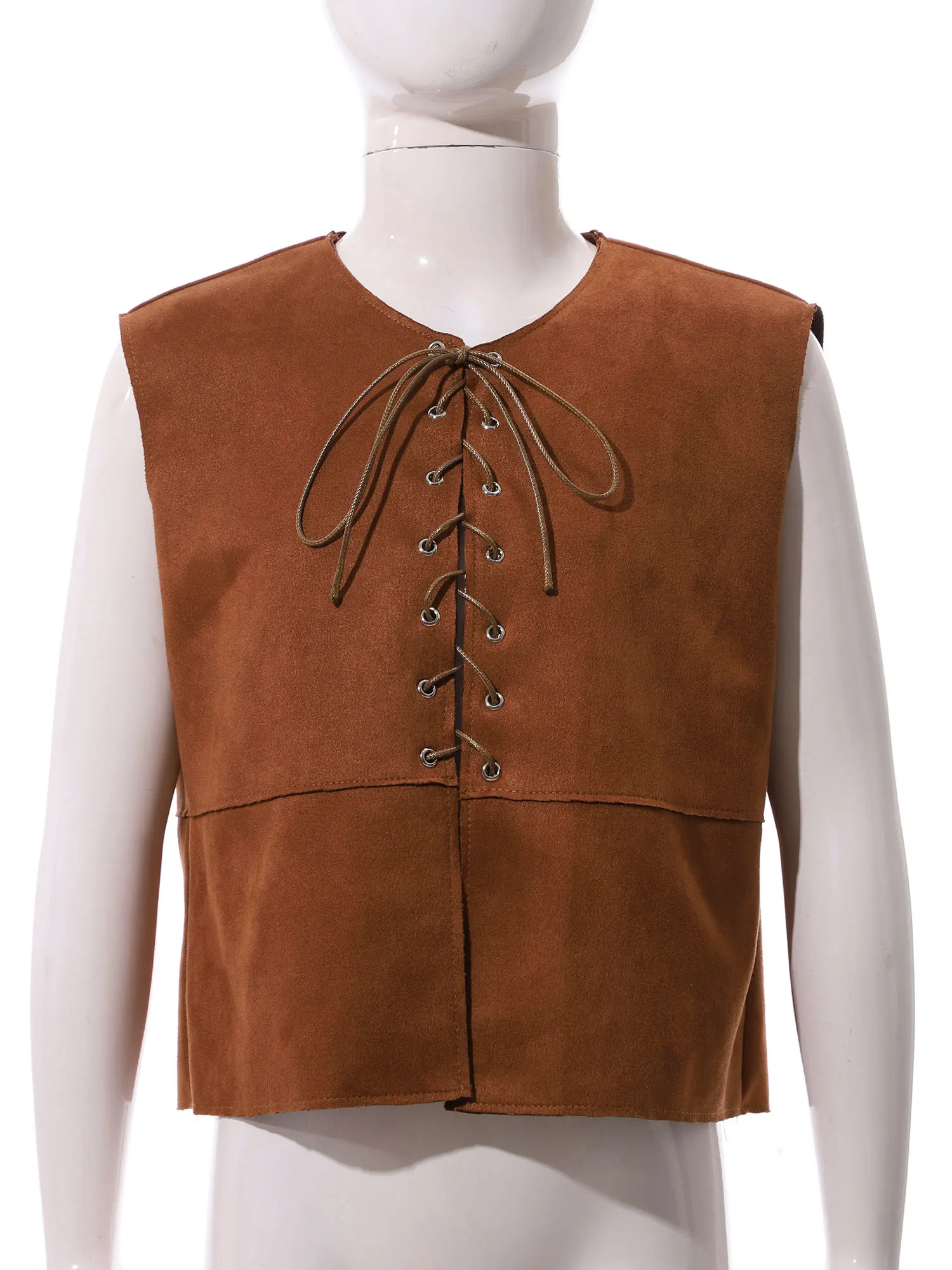 Kids Medieval Pirate Vest V Neck Front Lace Up Closure Split Renaissance Gothic Steampunk Waistcoat Western Cowboy Vest Costume