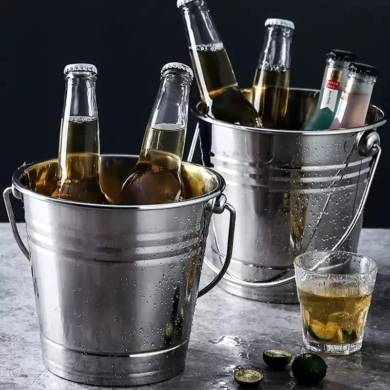 2.0L Double Wall Stainless Steel Olive Shape Ice Bucket With Handle Champagne Beer Wine Cooler