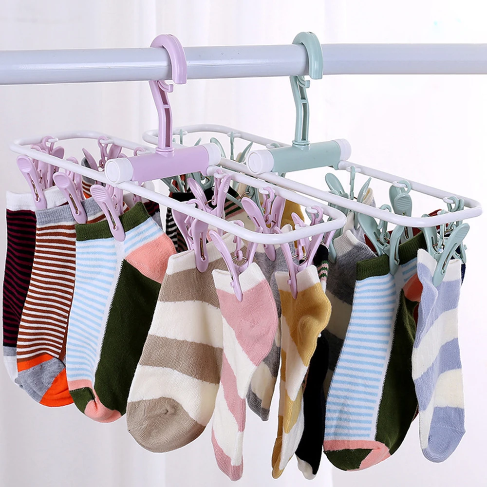 1PC Folding Sock Clip 12 Jacket Rack Foldable Portable Drying Rack Home Underwear Socks Bedroom Storage