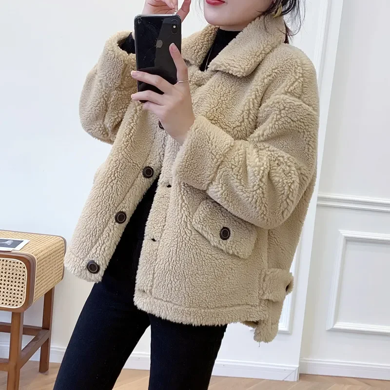 Imitation Sheep Sheared Fur Jacket Women\'s Short Outwear Autumn Winter New Fur One Grain Velvet Coat Korean Loose Warm Parka