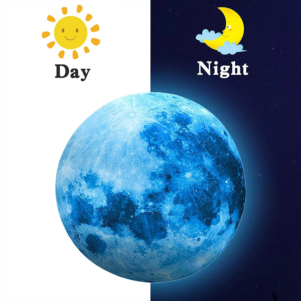 Glow in The Dark Moon Wall Sticker for Kids Baby Room 3D Space Planet Wall Sticker Living Room Home Decals