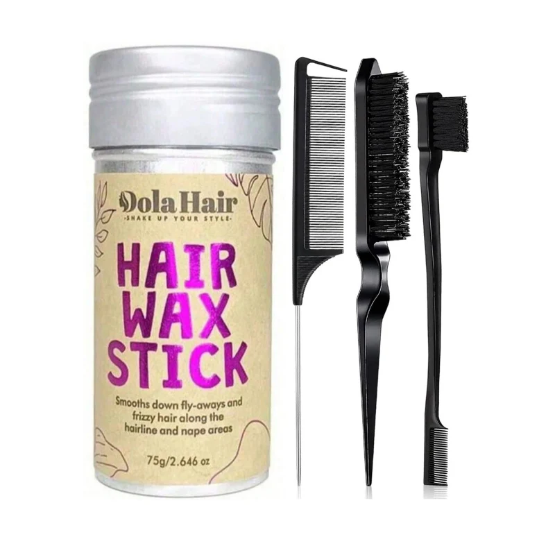

Slick Back Hair Brush & Hair Wax Stick Set - Tames Frizz & Smooths Flyaways - Sleek Ponytails, Buns,