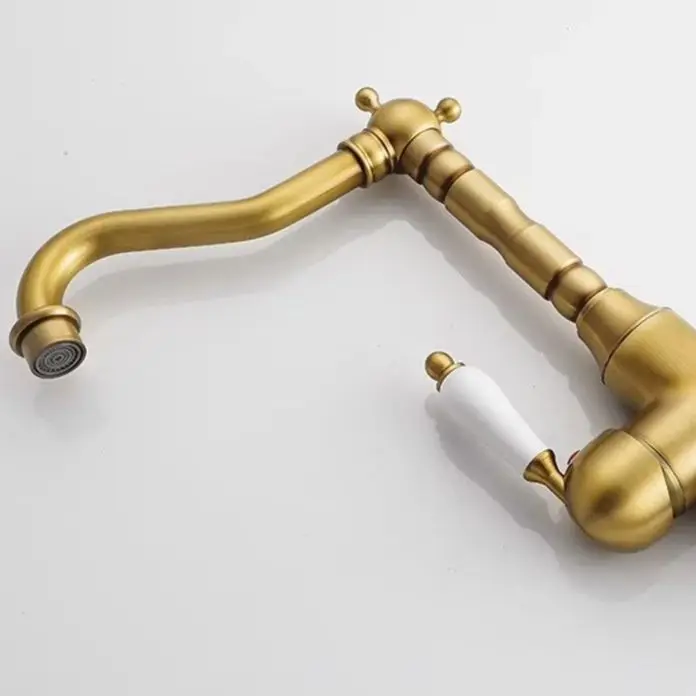 Antique Brass Kitchen Sink Faucet Single Handle 360 Spout For Farmhouse Bar Washing Solid Brass Bathroom Furniture Sets