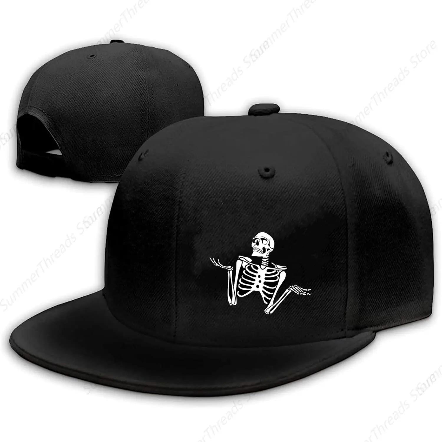 Snap Backpack Hat for Men Skull Hat Snapback Hats Flat Bill Baseball Cap Adjustable Skeleton Hand Black Snap Back Hat Boys Teen