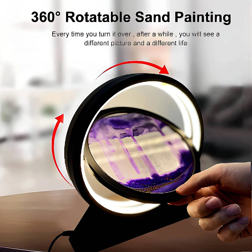 Popular Hot sell Hot New Colorful 360 Rotation Hourglass Quick Sand Bedside Table Light Remote Control USB Rechargeable LED 3D Q