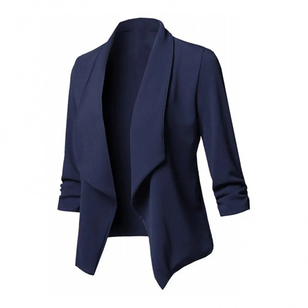 Chaqueta de talla grande para mujer, chaqueta ajustada de Color sólido, abrigo con temperamento, chaqueta de traje corta con cuello de traje de Color sólido de manga larga para mujer