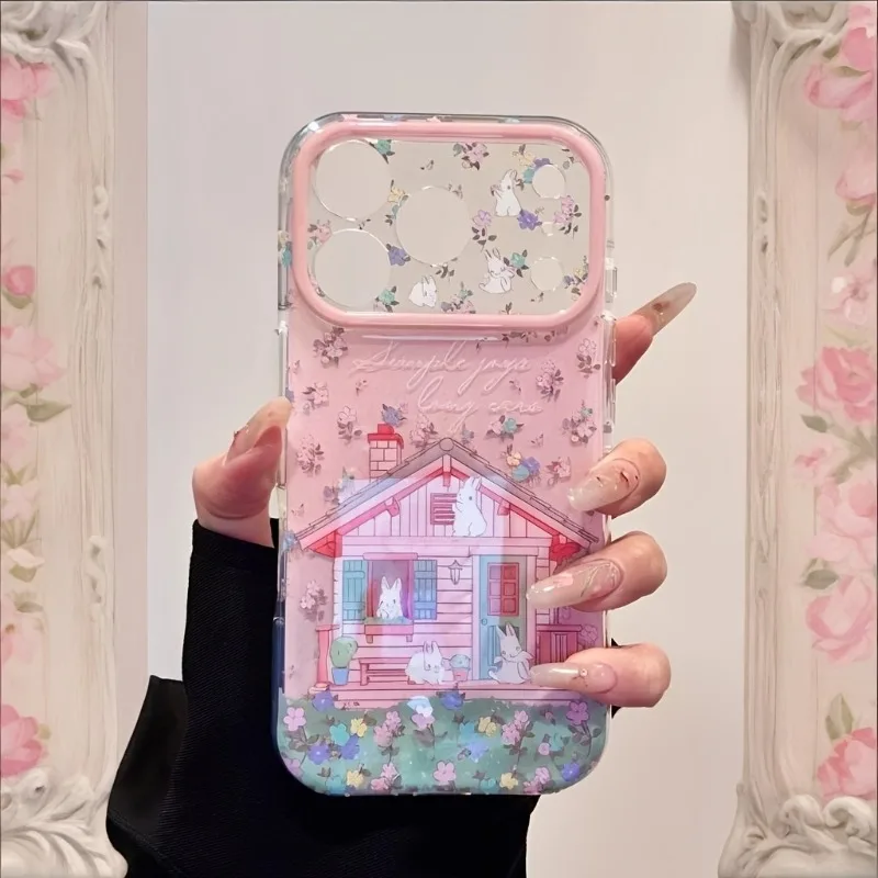 Очаровательный чехол для телефона с кроликом и весенним садом для iPhone 16 17 Pro 15 14 13 12 11 Pro Max, новый дизайн с защитой объектива