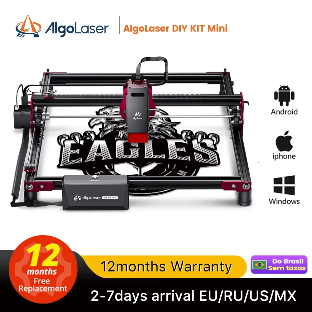 AlgoLaser Gravador a laser para carpintaria, mini impressora de marcas 5000mW com wi-fi, máquina de gravação a laser para madeira, couro, papel mdf, vidro