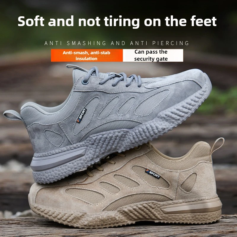 spring Autumn Light Breathable Work Shoes Mens Work Boots Composite Toe Insulated Shoes Anti Smash Hard Plastic Toe Safety Shoes_voghion.com