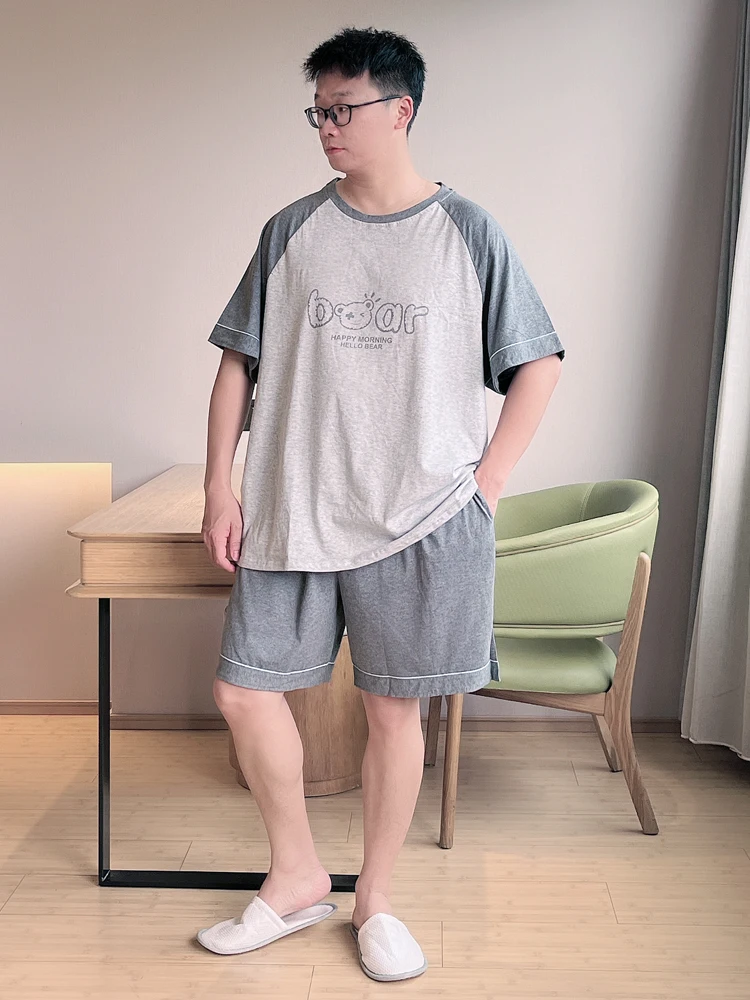 メンズ夏薄手の純綿半袖パジャマショーツホーム服カジュアルルーズフィットアウターウェア適切なプラスサイズ