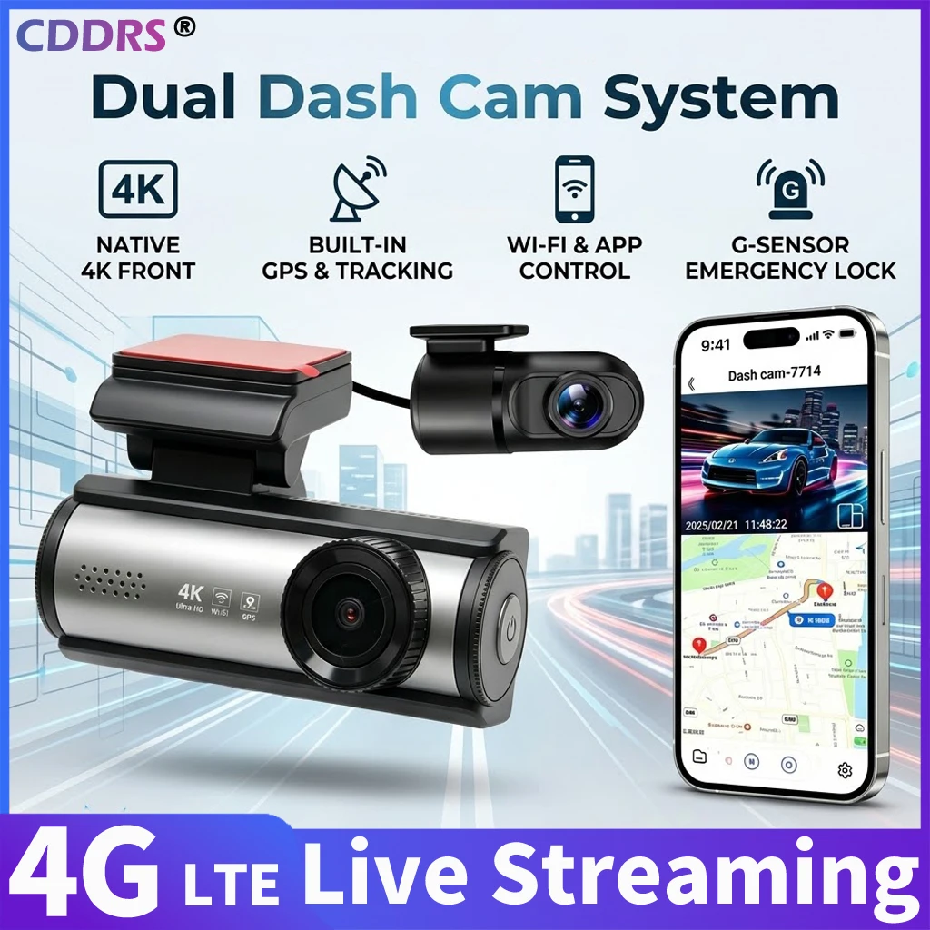4K Dash Cam WiFi GPS Tracking Front and Rear Dual Lens Car DVR 2160P Video Driving Recorder Auto Registrar Box Parking Monitor