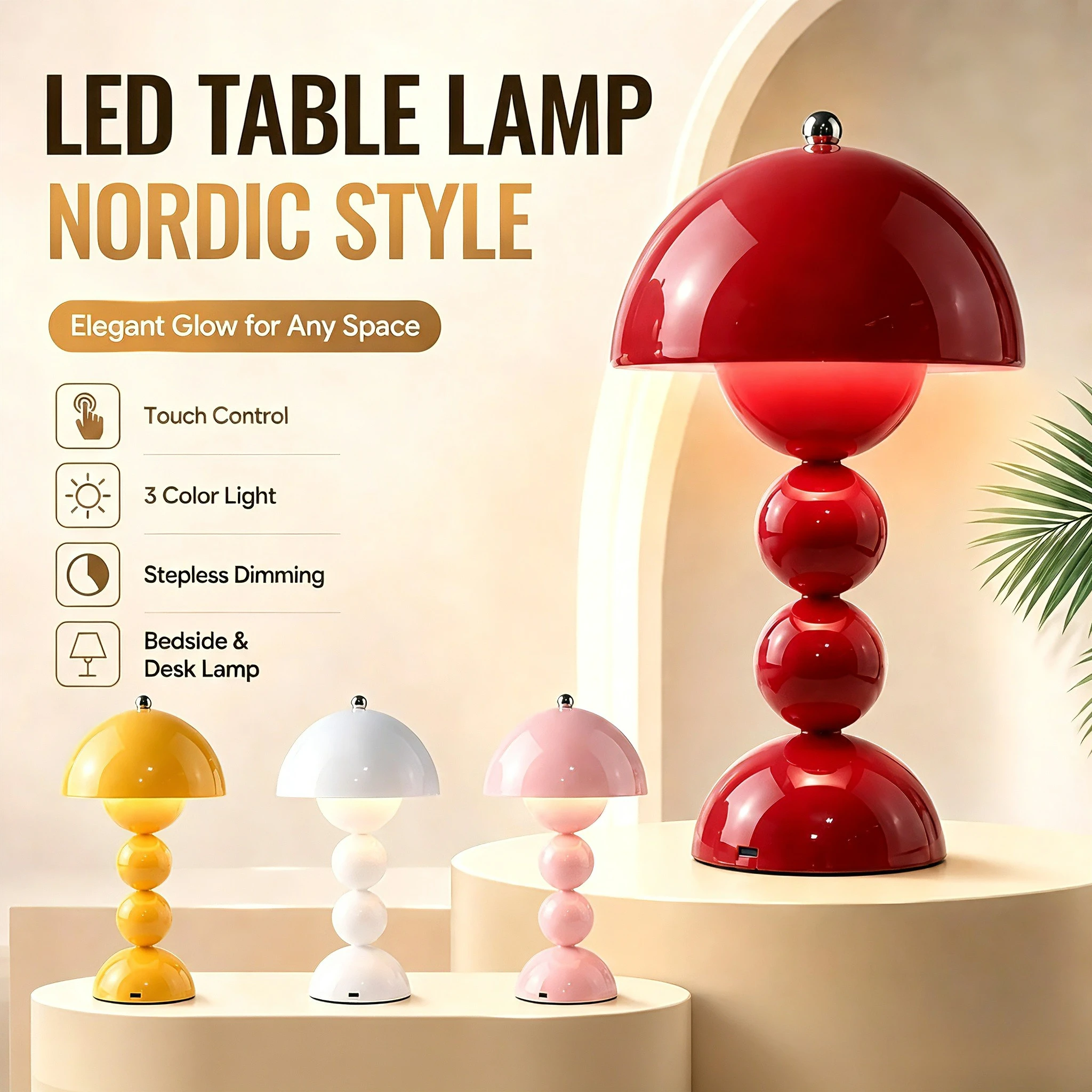 Top Touch Switch Nordic LED Table Lamp 3 Color Stepless Dimming Creative Table Lamp for Home Office Decor