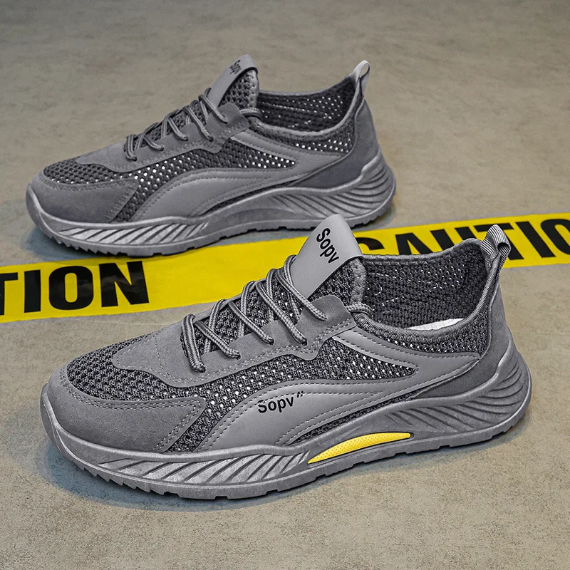 أحذية رياضية صيفية للرجال شبكية رفيعة قابلة للتنفس، تصميم مجوف، كاجوال للجري وحماية العمل، أحذية عمل عصرية #5