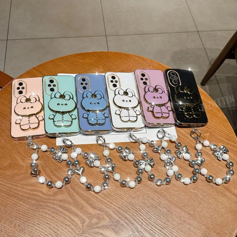 Pearl Strap Lanyard Happy Rabbit Phone Holder Case On For Huawei Honor 9X Pro 60 70 80 90 100 200 300 Pro Ultra Y9s Back Cover