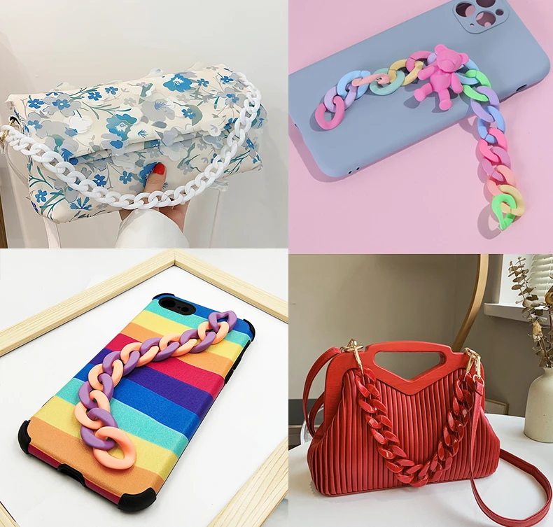 30-120cm Chain Accessory Acrylic Fashion Woman Handbag Resin Luxury Frosted Strap Clutch Shoulder Purse -silver Hook