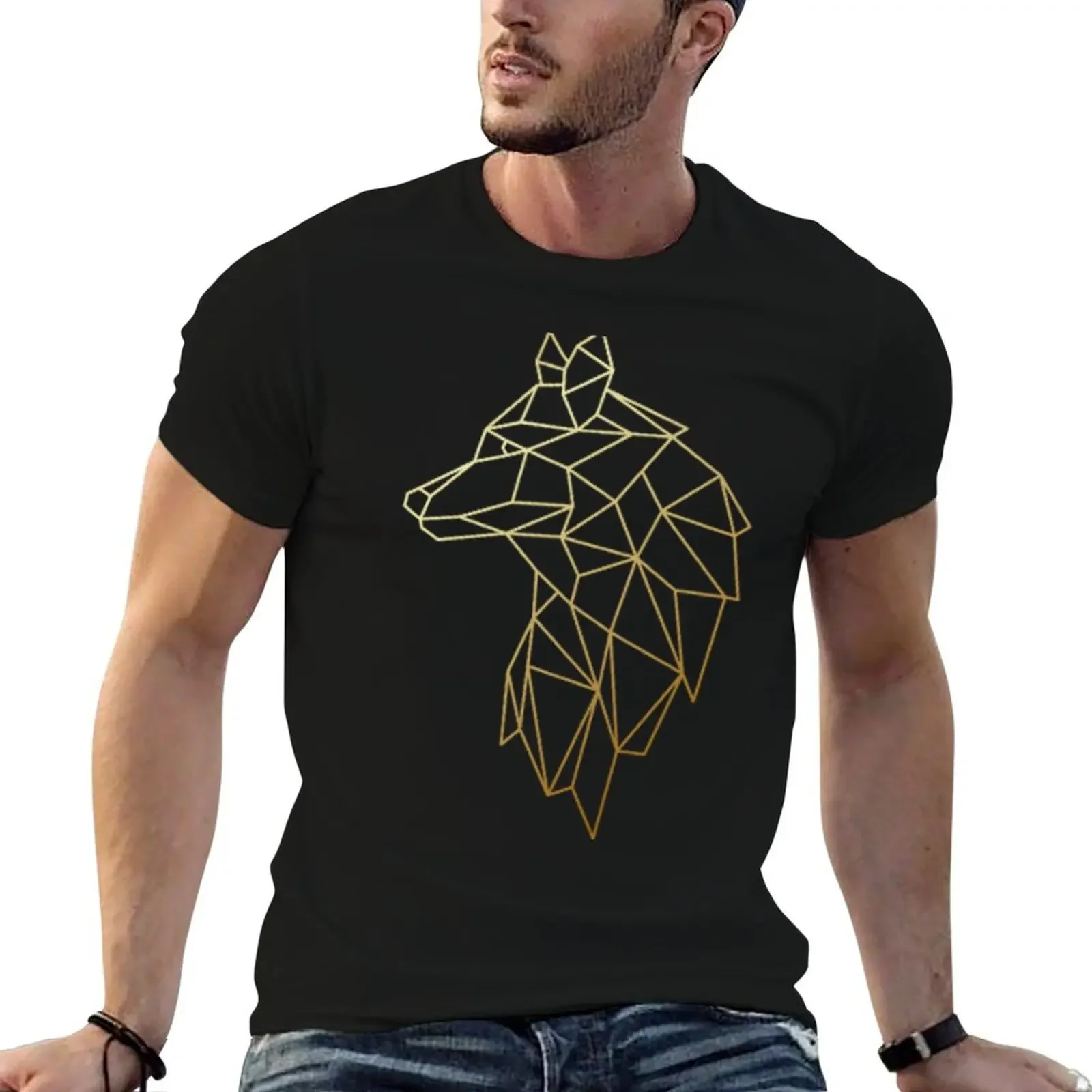 

Golden Geometric Wolf T-Shirt cute clothes Short sleeve tee customs design your own fitted t shirts for men