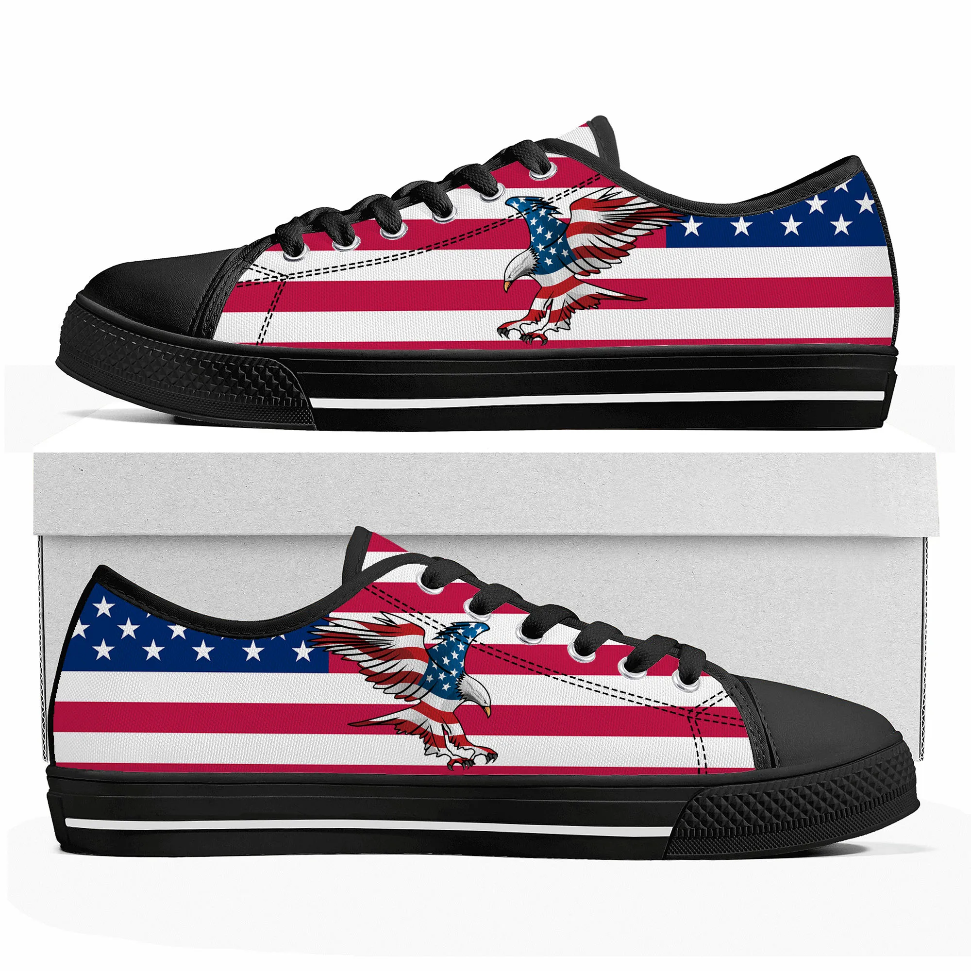 USA Flag America Red Blue White Art Low Top Quality Sneakers Mens Womens Teenager Canvas Sneaker Casual Couple Shoes Custom Shoe