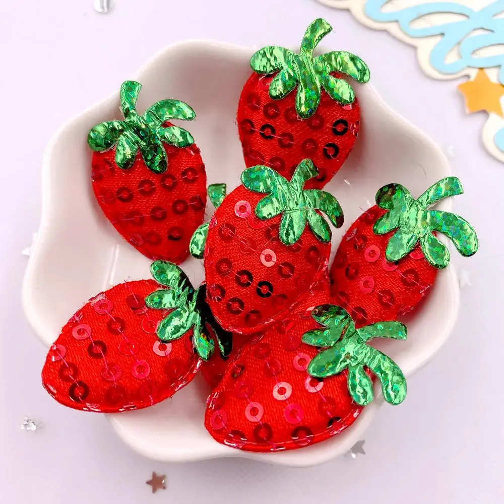 20pcs Colorful Glitter 3D Padded Felt Cartoon Strawberry Patch Applique Sewing Christmas Decor DIY Hair Clip Bow Crafts Supplies