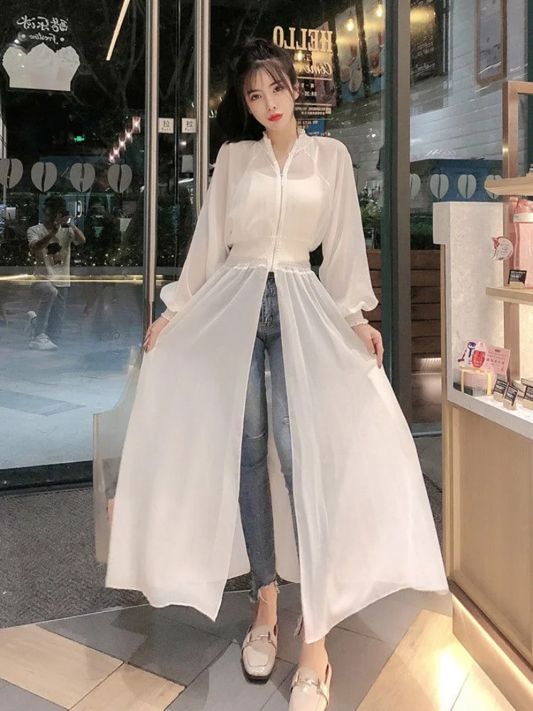 Long Jackets Women Summer Thin Sun-proof Korean Fashion Ins Sheer Breathable Casual New Solid Clothing Female Harajuku All-match