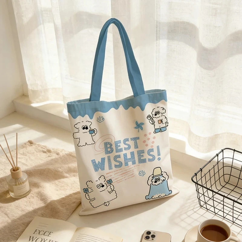 New Cartoon Comic Printed Canvas Bag For Women Shoulder Handbag Student Tote Daily Hand Carry Bag
