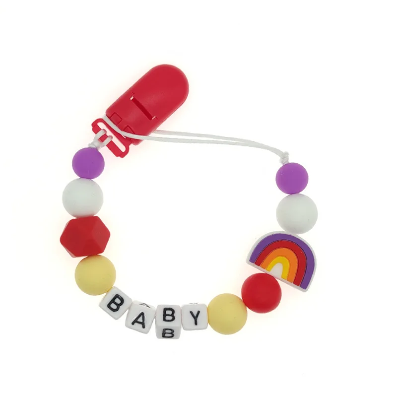 Baby Pacifier Clip Dummy Chain Nipple Holder for Baby Silicone Rainbow Soother Holder