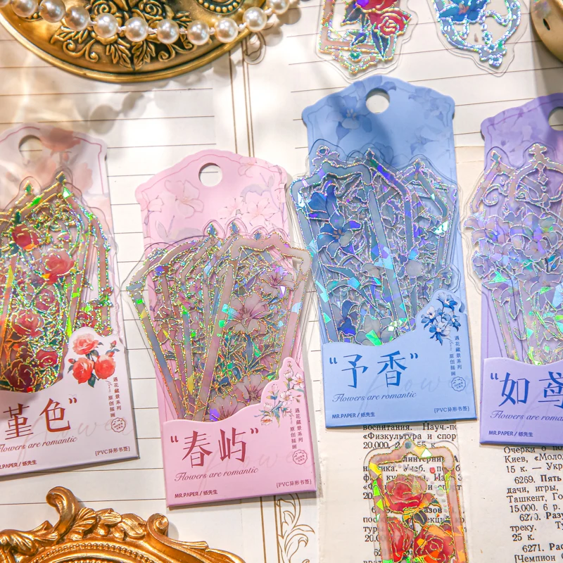 4 نمط 10 قطعة/الحقيبة الإشارات المرجعية البلاستيكية لقاء الزهور والمناظر الطبيعية سلسلة الساخن مختوم غير النظامية زهرة طالب القراءة الإشارات المرجعية الهدايا