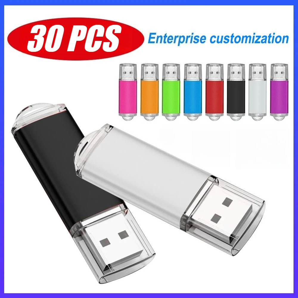 

30pcs wholesale Colorful Pendrive 128GB 64GB 32GB 16GB Metal USB 2.0 Flash Drive 8GB 4GB Pen Drive U Disk Free Custom Logo 128mb