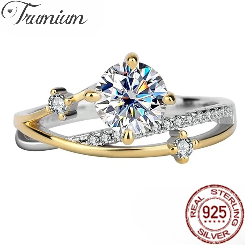 

Trumium 1CT VVS Moissanite Rings for Women Star Trail Band 925 Sterling Sliver Engagement Ring with Certificate Gold Plated