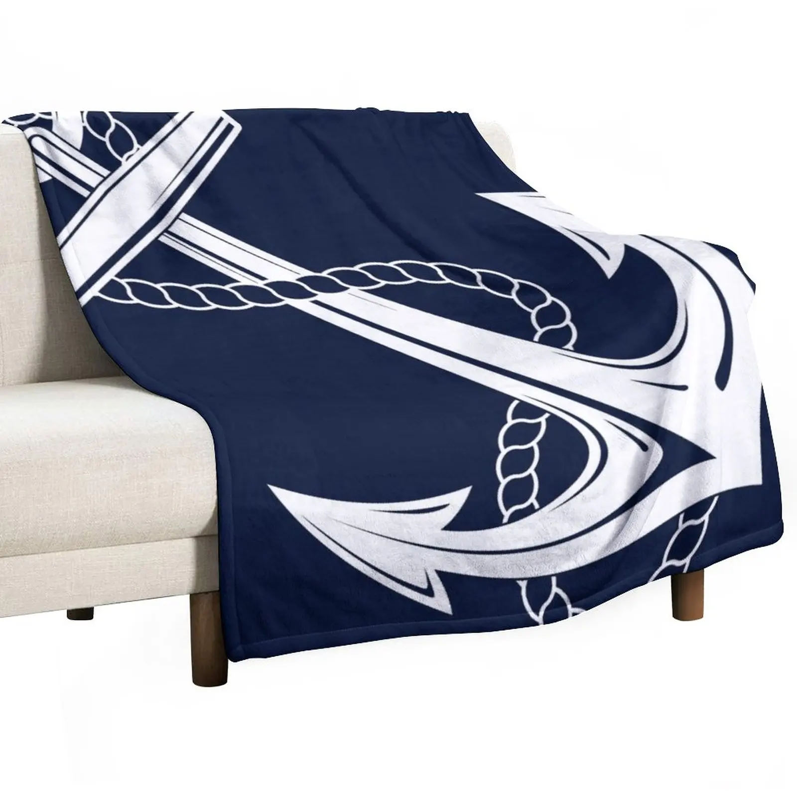 

Anchor Nautical White & Navy Throw Blanket Polar blanket Flannel Blanket blankets and throws